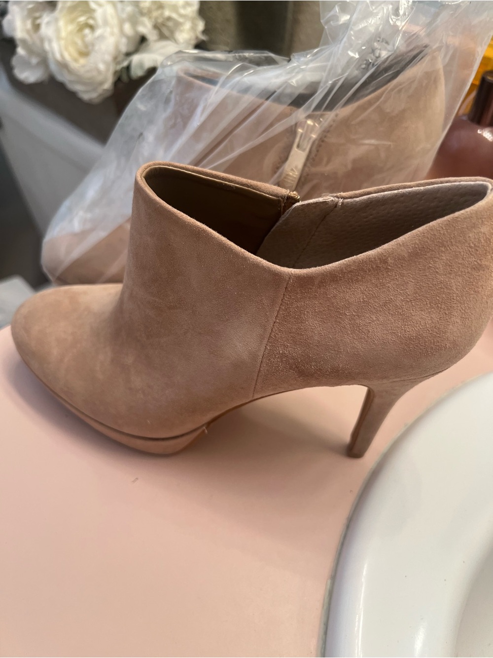 Vince Camuto Blush Suede Ankle Bootie Heels